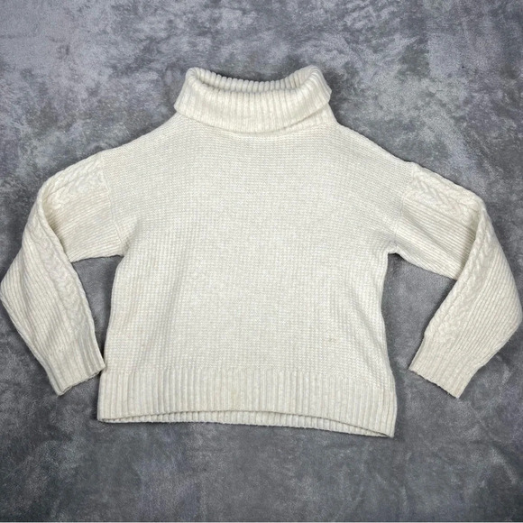 Something Navy Sweater Womens XS Cream Wool Cable Knit Texture Cowl Neck Casual - Picture 2 of 8